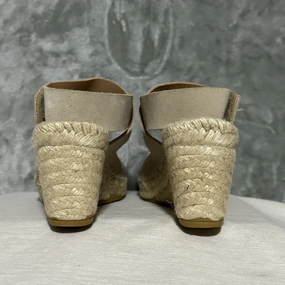 Bettye Muller Strappy Leather Espadrille Wedge Sandals Womens 7/37 Beige Coastal